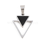 304 Stainless Steel Enamel Pendants, Double Triangle Charms, Long-Lasting Plated, Black, 22.5x18x2.5mm, Hole: 6.5x4.5mm(STAS-B137-03P)