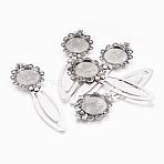 Tibetan Style Bookmark Cabochon Settings, Cadmium Free & Lead Free, Antique Silver, Tray: 20mm, 83x28x4mm(X-TIBE-S169-AS-NR)