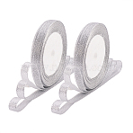 Glitter Metallic Ribbon, Sparkle Ribbon, Silver, 3/8 inch(9~10mm), about 25yards/roll, 10rolls/group(OCOR-T001-10mm-YC)