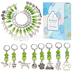 24Pcs 8 Styles Dog Theme Acrylic & Alloy Pendant Locking Stitch Markers, with 304 Stainless Steel Leverback Earring Findings, Antique Silver, 4.3~5.3cm, 3pcs/style(HJEW-SC00099)