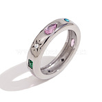 304 Stainless Steel Pave Colorful Cubic Zirconia Finger Rings, Teardrop & Sun & Rectangle Pattern, Stainless Steel Color, US Size 6(16.5mm)(FS-WG10745-04)