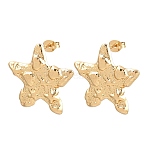 304 Stainless Steel Stud Earrings, Textured Starfish, Golden, 25x26mm(EJEW-L317-05G-01)