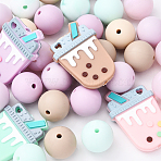 DIY Bubble Tea & Round Silicone Keychain Making Kits, Mixed Color, 15~35x1~24x1~15mm, Hole: 2~5x2~10mm(DIY-YW0011-19)