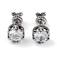 Crown 316 Surgical Stainless Steel Pave Clear Cubic Zirconia Ear False Plugs for Women Men, Antique Silver, 9.5mm(EJEW-Z050-44A-AS)