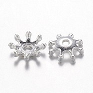 Alloy Bead Caps, Cadmium Free & Lead Free, Flower, Multi-Petal, Silver Color Plated, 8x2.5mm, Hole: 1.5mm(X-PALLOY-G151-06S)