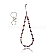  Natural Amazonite ,Natural Amethyst, Natural Sesame Jasper and Iron Alloy Lobster Claw Clasp Keychain, with Braided Nylon Thread, 27~27.5cm(HJEW-SW00007-05)