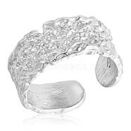 Rhodium Plated 925 Sterling Silver Textured Chunky Open Cuff Ring for Women, Platinum, US Size 5 1/4(15.9mm)(JR866A)