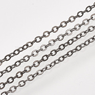 Iron Cable Chains, Soldered, with Spool, Flat Oval, Gunmetal, 2x1.5x0.3mm, about 100yard/roll(CH-S131-03B)