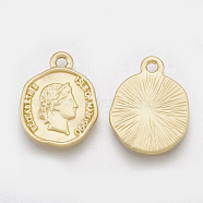 Smooth Surface Alloy Coin Pendants, Matte Gold Color, 15.5x12x1.5mm, Hole: 1.4mm(PALLOY-S117-093)
