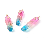 Electroplate Natural Quartz Crystal Pendants, with Real 18K Gold Plated Eco-Friendly Copper Wire, Nuggets, 66~79x16~19.5x13~17mm, Hole: 4mm(PALLOY-JF00766)