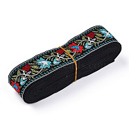 5M Ethnic Style Polycotton Embroidery Ribbon, Garment Accessories, Flat, Flower, 1-1/4 inch(33mm), about 5.47 Yards(5m)/Roll(PW-WG33130-15)