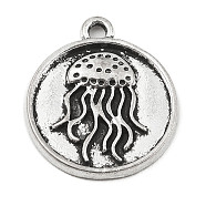 DIY Alloy Pendants, Flat Round with Ocean Series, Jellyfish, 20x17x2mm, Hole: 1.8mm(PALLOY-D017-01C-AS)