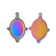 Ion Plating(IP) 304 Stainless Steel Pendant Cabochon Settings, Oval Charms, Rainbow Color, Tray: 14x10mm, 24x15.5x2mm, Hole: 1.4mm(STAS-L020-036RC)