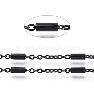 304 Stainless Steel Cable Chains, with Tube Beads, Soldered, with Spool, Flat Oval, Electrophoresis Black, Tube Beads: 54x28mm, link: 2~5.5x1.5~2mm, about 32.8 Feet(10m)/roll(CHS-D029-01B)