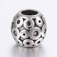 304 Stainless Steel European Beads Enamel Settings, Barrel, Large Hole Beads, Antique Silver, Tray: 0.8~1.5mm, 11x10mm, Hole: 5mm(STAS-H440-53AS)
