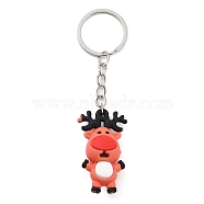 Christmas Themed Iron Keychains, with Silicone Pendants, Deer, 9.7cm, Deer: 43x23x14mm(KEYC-L035-01P-01)