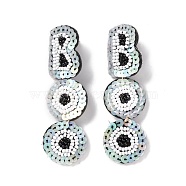 Word Boo Glass Seed Braided Dangle Stud Earrings, Halloween 316 Stainless Steel Jewelry for Women, WhiteSmoke, 75mm, Pin: 0.6mm(EJEW-B011-02A)