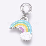 304 Stainless Steel European Dangle Charms, Large Hole Pendants, with Enamel, Rainbow, Colorful, Stainless Steel Color, 26mm, Hole: 4mm, Pendant: 15x15.5x1mm(STAS-O097-15P)