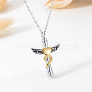 Stainless Steel Pendant Necklaces, Urn Ashes Necklaces, Heart with Wing, Antique Silver & Golden, 19.69 inch(50cm)(PW-WG64081-01)