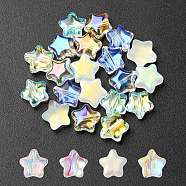 20Pcs 4 Colors Transparent Spray Painted & Frosted Glass Beads, AB Color Plated, Star, Mixed Color, 8x8.5x4mm, Hole: 1mm, 5Pcs/color(GLAA-YW0001-88)