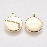 Brass Pendants, with Cubic Zirconia, Real 18K Gold Plated, Twelve Constellations, Aries, 13x11x2.5mm, Hole: 1mm(KK-K215-29H)