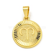 Brass Pendants, Real 18K Gold Plated, Flat Round with Constellations, Aries, 24x20.5x2mm, Hole: 8x3.5mm(KK-P263-14G-08)