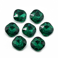 Pointed Back Glass Rhinestone Cabochons, Faceted, Back Plated, Square, Sea Green, 12x12x5mm(RGLA-T032-12x12mm-16)