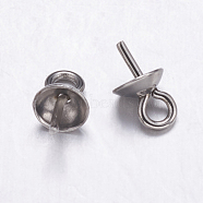 304 Stainless Steel Cup Pearl Peg Bails Pin Pendants, For Half Drilled Beads, Stainless Steel Color, 8.5x5mm, Hole: 2mm, Pin: 0.7mm(STAS-K146-001-5mm)