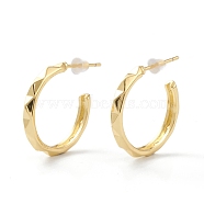 Brass Half Hoop Earrings, with Steel Pin and Plastic Ear Nuts, Long-Lasting Plated, Textured, Semicircular, Real 18K Gold Plated, 21x24x3mm, Pin: 0.8mm(EJEW-A056-17G)