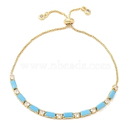 Brass Cubic Zirconia Slider Bracelets, with Synthetic Turquoise, Box Chain Bracelet for Women, Real 16K Gold Plated, 0.1~0.3cm, Inner Diameter: 1~2-7/8 inch(2.5~7.2cm)(BJEW-A138-01G)
