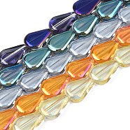 Electroplate Glass Beads Strands, Teardrop, Mixed Color, 11x8x3.5mm, Hole: 0.9mm, about 59~61pcs/strand, 24.80 inch~ 25.59 inch(63~65cm)(EGLA-S188-15)