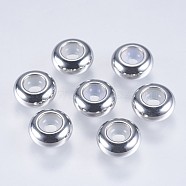 201 Stainless Steel Beads, with Plastic, Slider Beads, Stopper Beads, Rondelle, Stainless Steel Color, 8x3.5mm, Hole: 2.5mm(STAS-F145-06P-C)