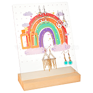 Transparent Acrylic Slant Back Earring Display Stands, with Wooden Base, Rectangle with Rainbow, Medium Sea Green, Finish Product: 20x8.05x25cm(EDIS-WH0035-20B-03)