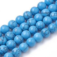 Synthetic Turquoise Beads Strands, Dyed, Round, Dodger Blue, 10mm, Hole: 1.6mm, about 42pcs/strand, 14.96 inch(G-S295-11B-10mm)