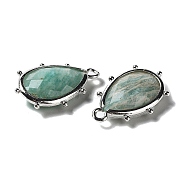 Natural Amazonite Pendants, with Platinum Brass Edge, Faceted, Teardrop, 22.5x14x5.5mm, Hole: 1.6mm.(G-B009-02P-D)