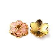 6-Petal Alloy Enamel Bead Caps, Flower, Pink, 10x9x2.5mm, Hole: 1.4mm(ENAM-WH0063-02C)
