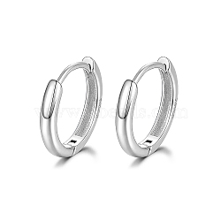 Rhodium Plated 925 Sterling Silver Huggie Hoop Earrings, Round Ring, with S925 Stamp, for Women, Platinum, 14mm(PN7654-4)