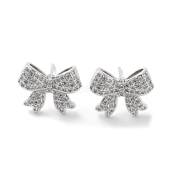 Rack Plating Brass Micro Pave Cubic Zirconia Stud Earring, Cadmium Free & Lead Free, Long-Lasting Plated, Bowknot, Platinum, 11.5x14mm(EJEW-C081-32P)