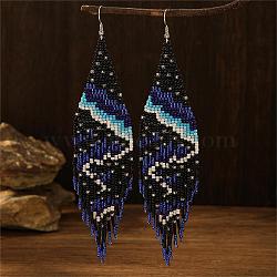 Bohemian Style Handmade Glass Bead Dangle Earrings for Daily Wear and Gifting, Blue, 145x35mm(ZG1988)