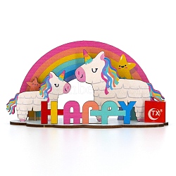Basswood Cake Insert Card Decoration, Unicorn with Word HAPPY, for Birthday Cake Decoration, Colorful, 155x210mm(DIY-WH0016-69)