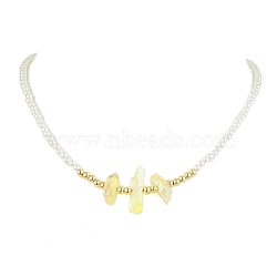 ABS Plastic Imitation Pearl Beaded Necklaces,  Natural Quartz Crystal Points Bead Necklaces, Dyed, Champagne Yellow, 16.85 inch(42.8cm)(NJEW-JN04859-01)