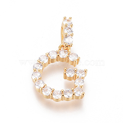 Golden Plated Brass Micro Pave Clear Cubic Zirconia Pendants, Long-Lasting Plated, Letter, Letter.G, 20.5x17x3.5mm, Hole: 7.5x3.5mm(ZIRC-L093-01G)