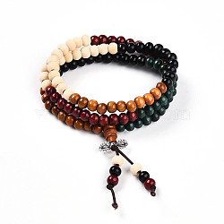 Dual-use Items, Wrap Style Buddhist Jewelry Dyed Wood Round Beaded Bracelets or Necklaces, Colorful, 520mm, 108pcs/bracelet(BJEW-R281-45)