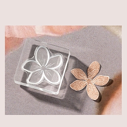 5-Petal Flower Silicone Clear Stamps with Acrylic Blocks, for Scrapbooking Crafts Making, Square, Clear, 35x35x12.5mm(DIY-G121-07A)