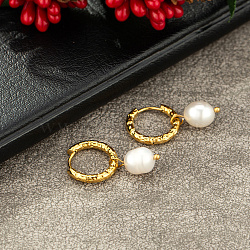 Fashionable Stainless Steel Imitation Pearl Hoop Earrings for Women's Party Outfits, Golden, 16x8mm(RP6732)