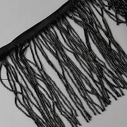 Polyester Fringe Lace Trims, with Plastic Tube Beads Tassel, Black, 6-1/4~6-3/8 inch(158~162mm)(SRIB-WH0011-143A)