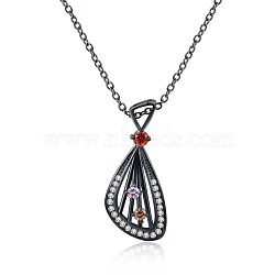 Fashion Brass Micro Pave Cubic Zirconia Pendant Necklaces, with Brass Chain, Shell, Mixed Color, Gunmetal, 17.7 inch(45cm)(NJEW-BB34096)