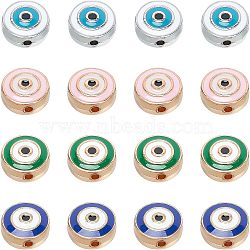 NBEADS Alloy Enamel Beads, Flat Round with Evil Eye, Mixed Color, 10x5mm, Hole: 1.2mm, 4 colors, 16pcs/color, 64pcs/Box(ENAM-NB0001-37LG)