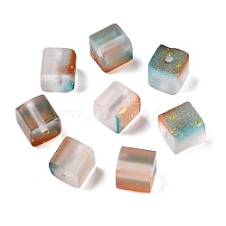 Frosted Glass Beads with Golden Glitter Powder, Two Tone, Cube, Medium Turquoise, 8x8x8mm, Hole: 1.5mm(X1-DGLA-NH001-8mm-01F)
