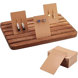 1Pc Wooden Card Display Base, with 100Pcs Cardboard Earring & Necklace Display Cards, Tan, Base: 275x170x16mm, Cards: 9x6cm(DIY-NB0007-76)